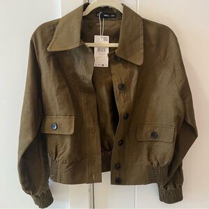 Mango Buttons Linen-Blend Jacket- Size XS; New with Tags